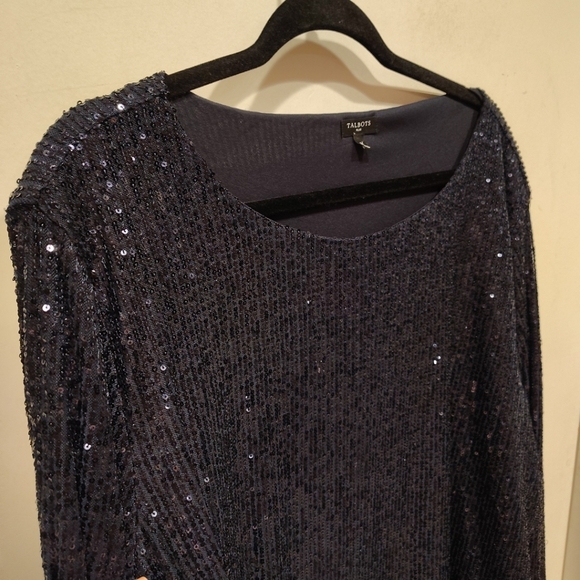 Talbots Plus Women's Navy Blue All Over Sequin Top Sz 3X Evening Event Party - Picture 3 of 7